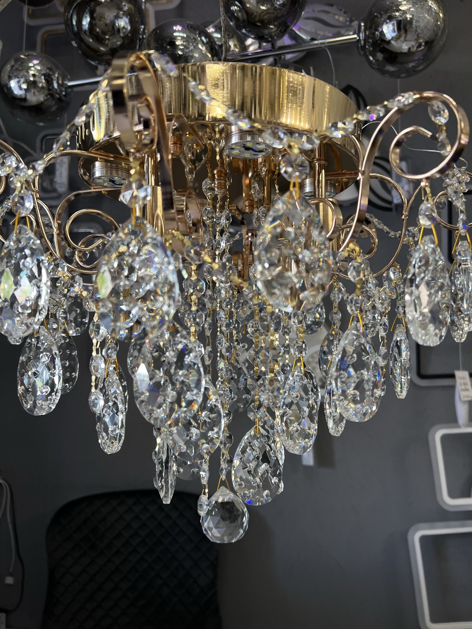 Кришталева потолочна люстра на 4 лампи E14, золото/кришталь - Зображення 13