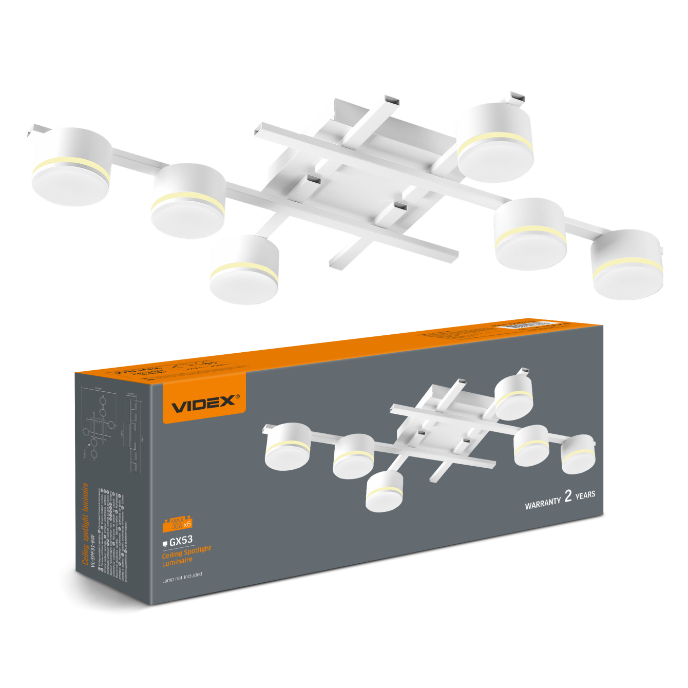 Світильник VIDEX накладний під 6 ламп GX53, білий