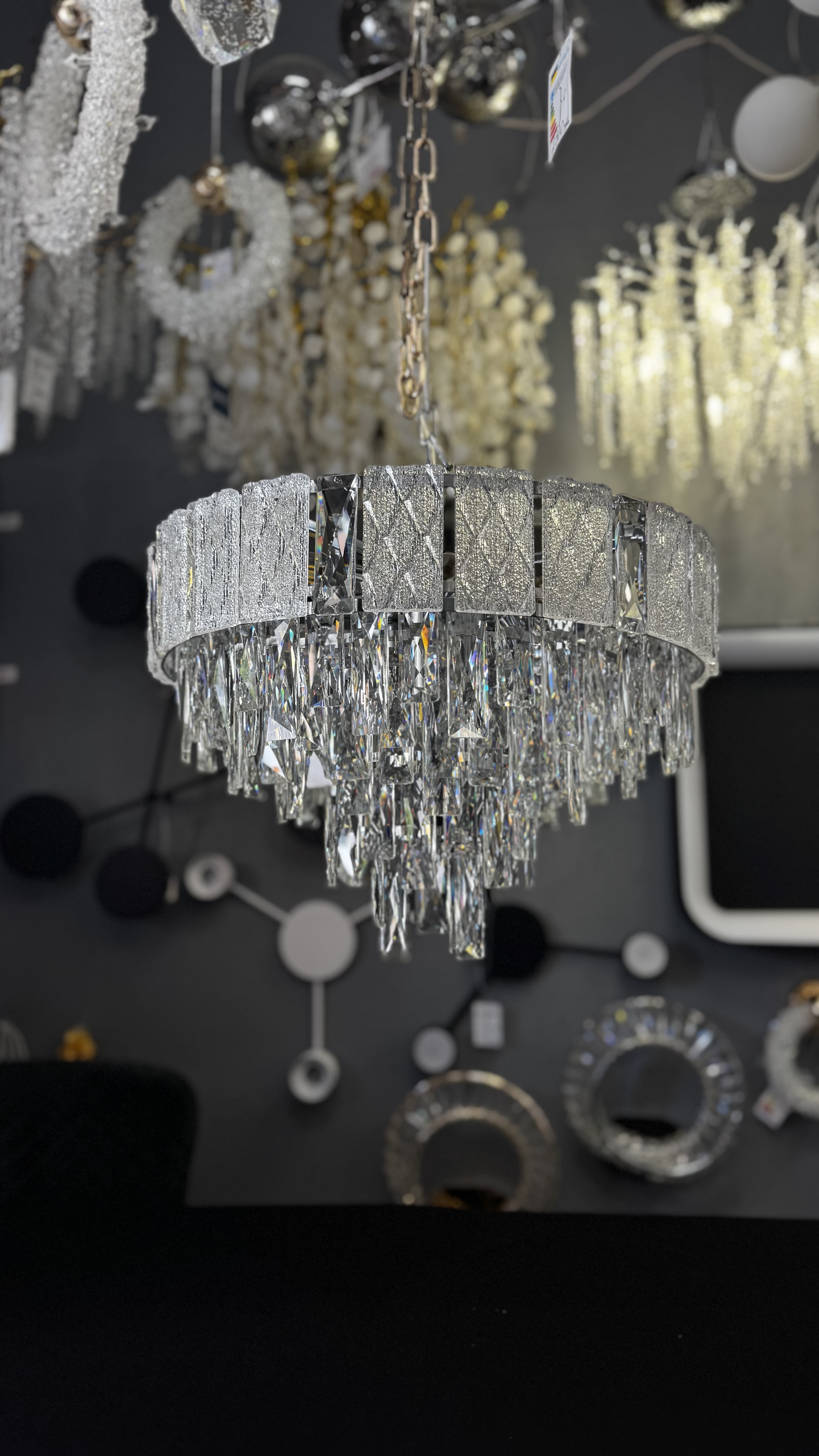 Срібна кришталева люстра підвіс в спальню, 9 ламп - Зображення 13