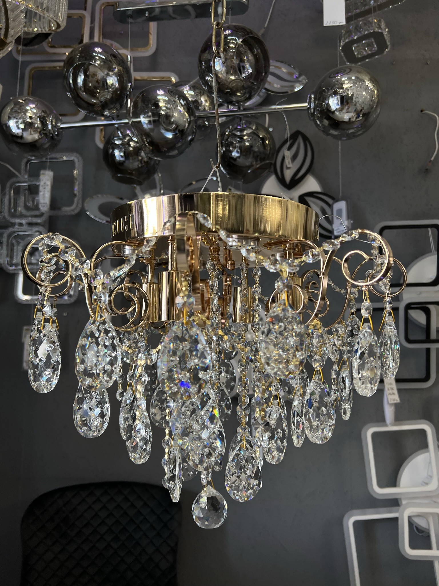 Кришталева потолочна люстра на 4 лампи E14, золото/кришталь - Зображення 4