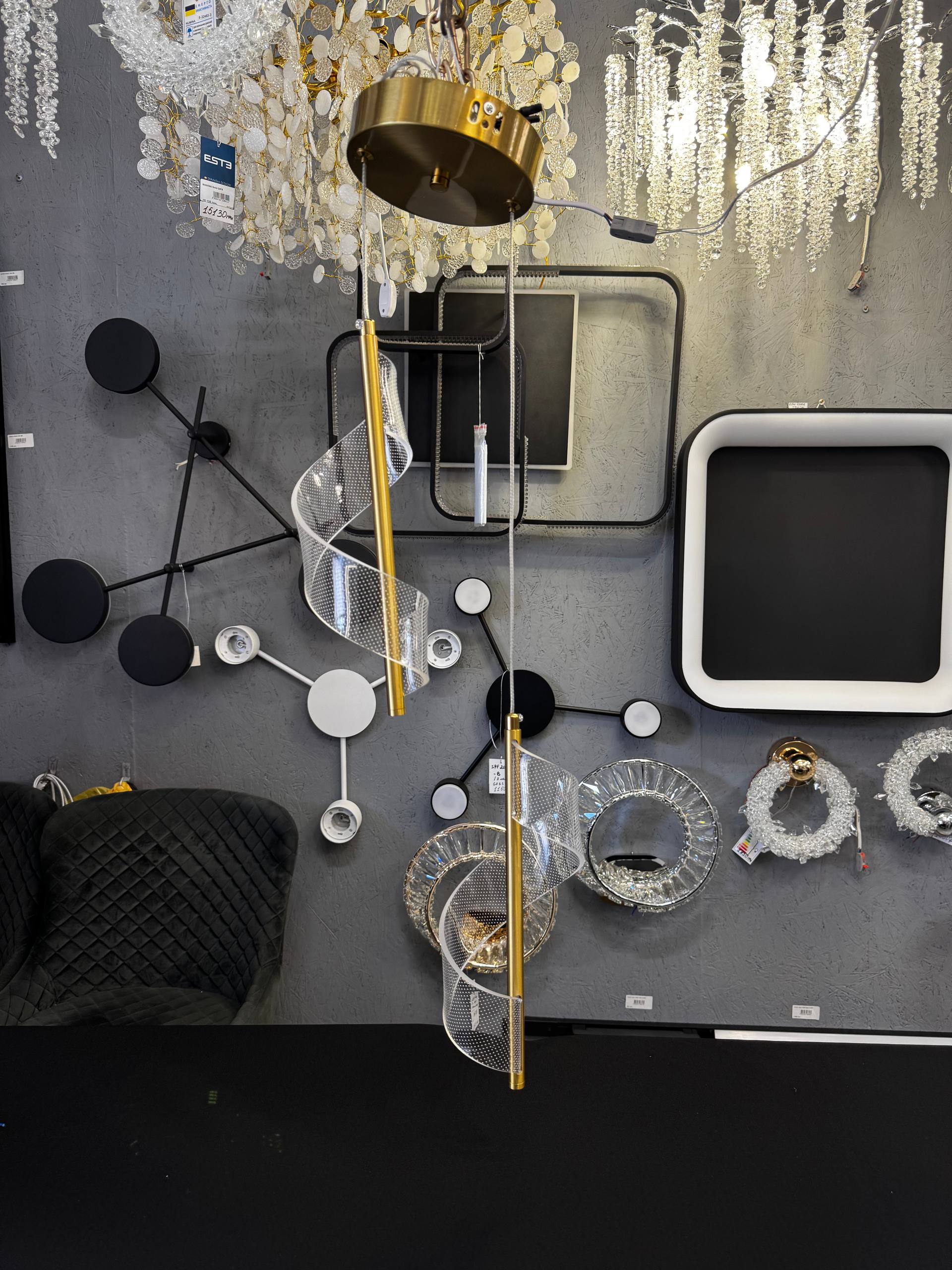 Сучасний подвійний дизайнеський підвіс в латуні 3500К тепле світло