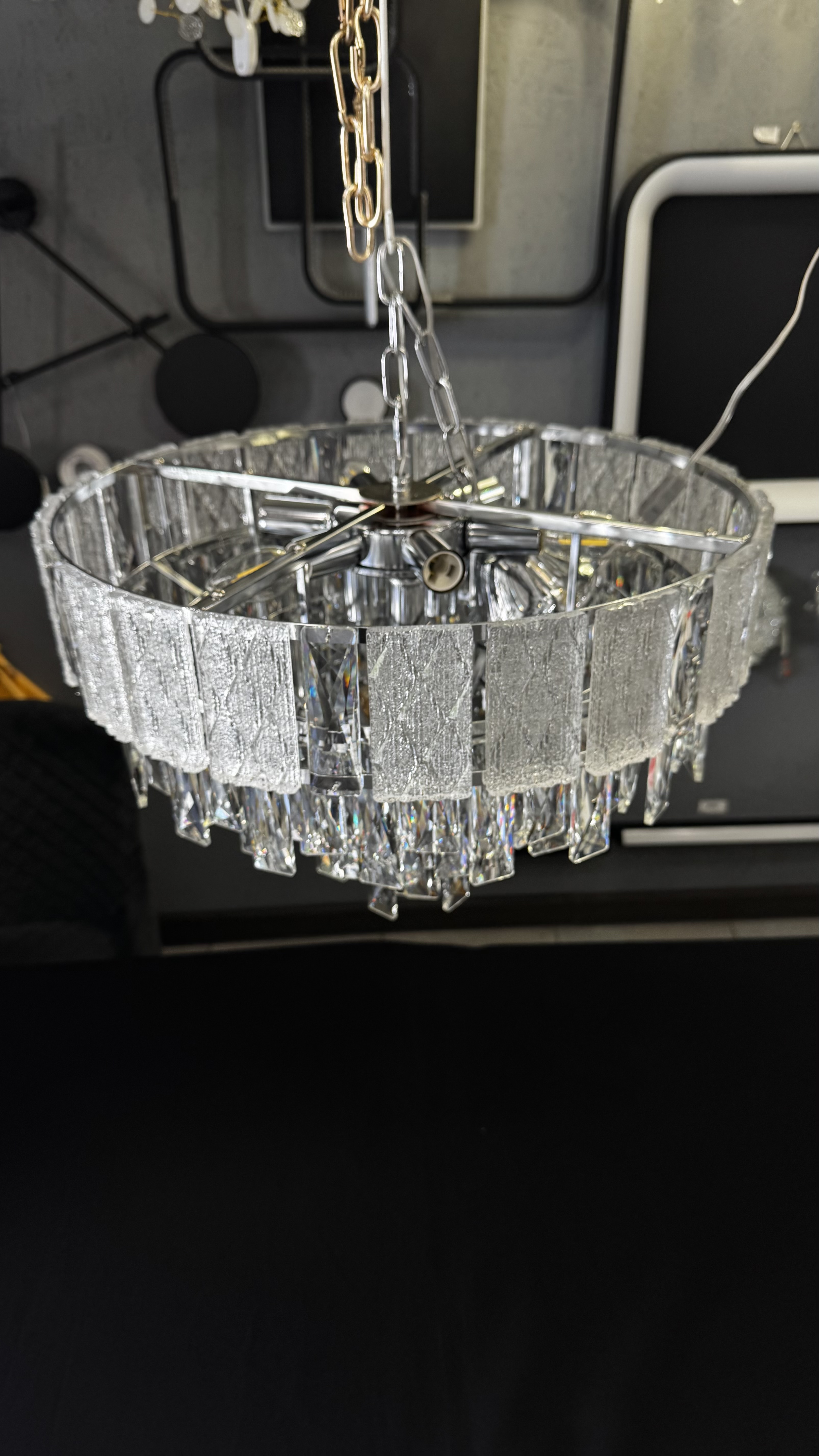 Срібна кришталева люстра підвіс в спальню, 9 ламп - Зображення 10