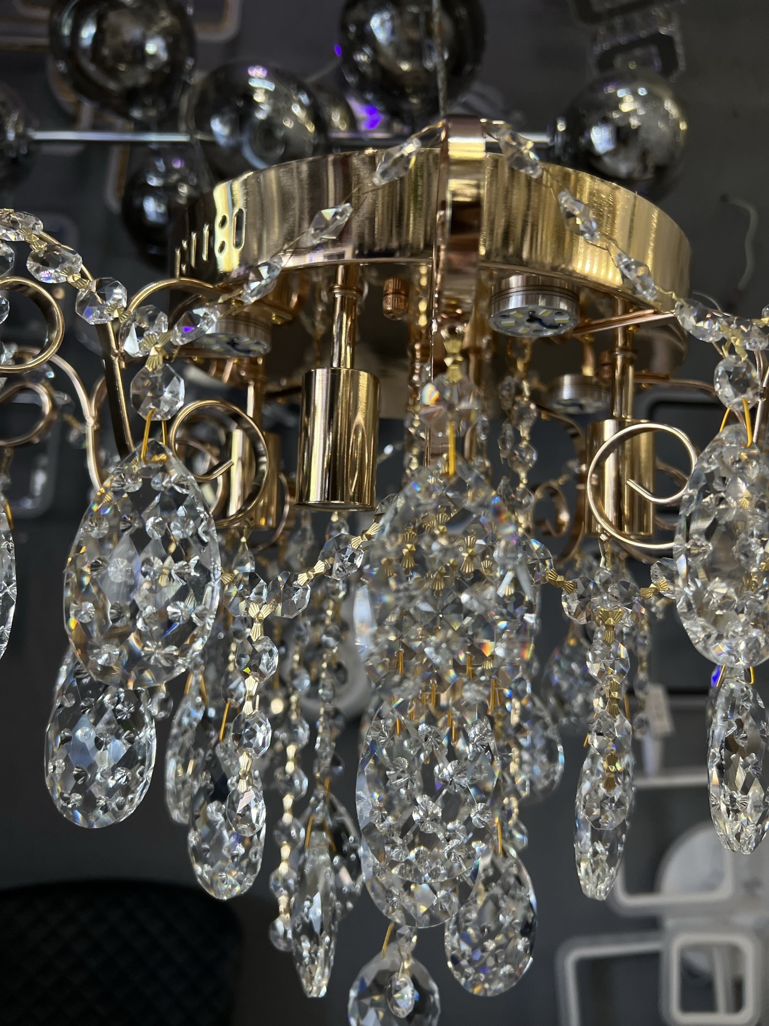 Кришталева потолочна люстра на 4 лампи E14, золото/кришталь - Зображення 3