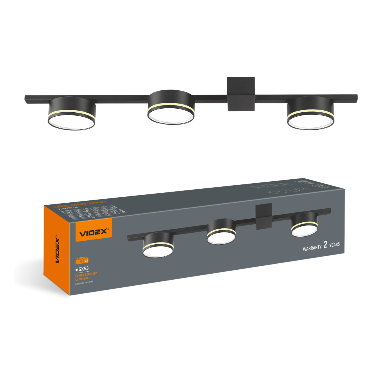 Світильник VIDEX накладний під 3 лампи, чорний