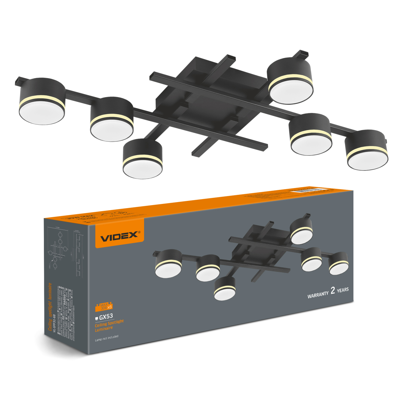 Стельовий світильник GX53 на 6 ламп чорний