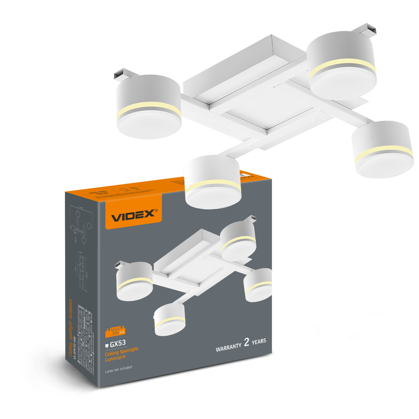 Світильник VIDEX накладний під 4 лампи GX53, білий