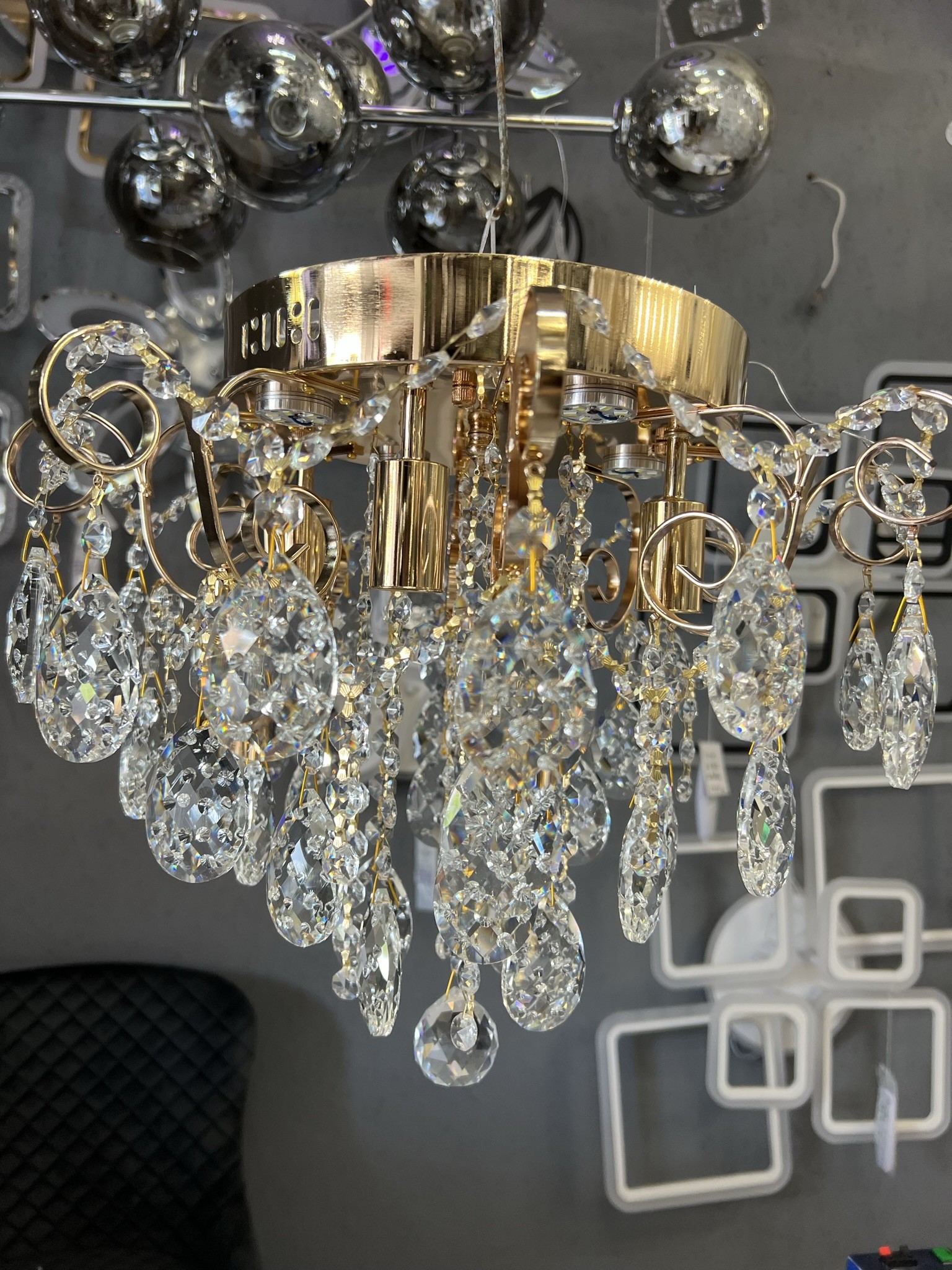 Кришталева потолочна люстра на 4 лампи E14, золото/кришталь - Зображення 10