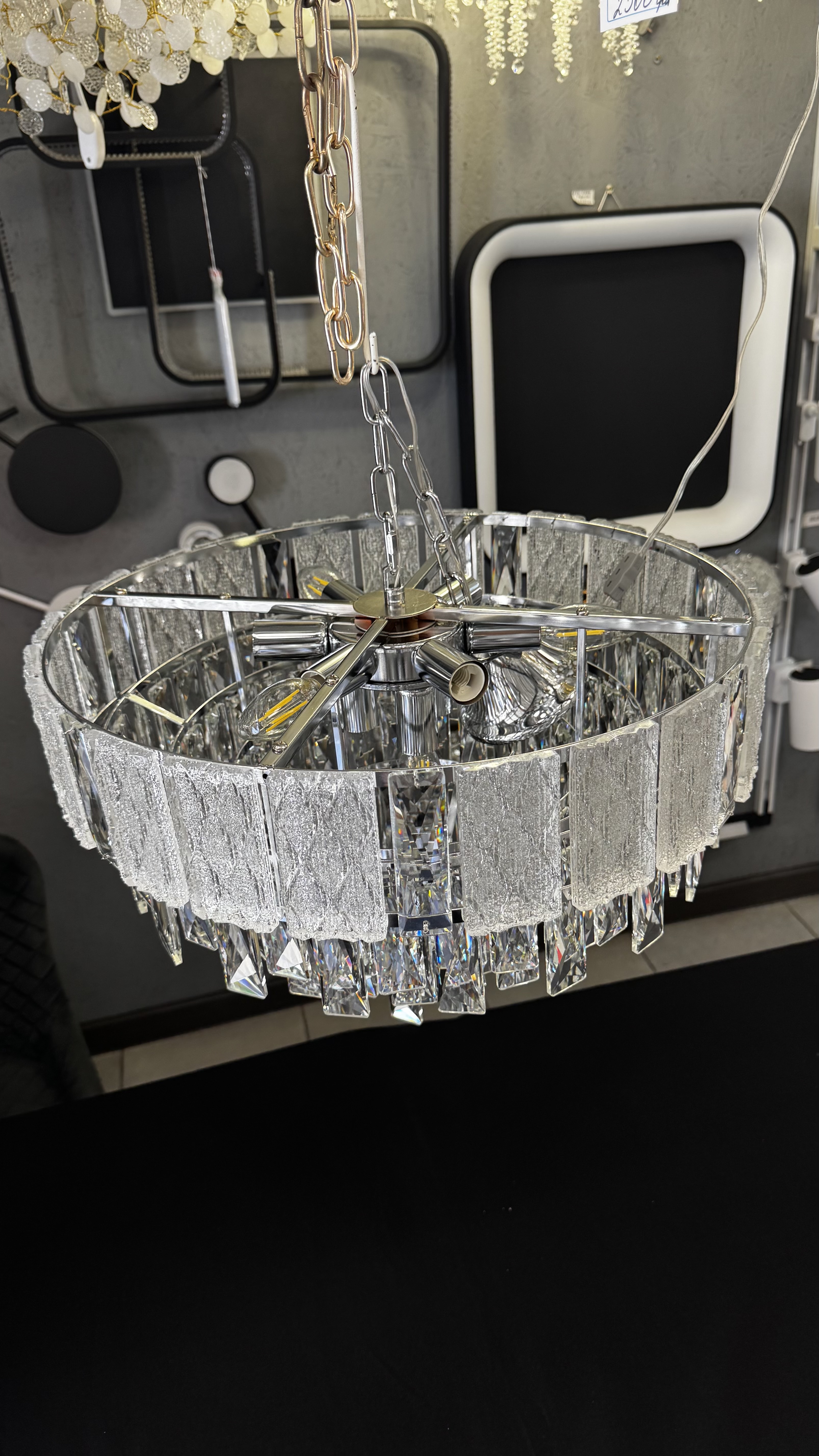 Срібна кришталева люстра підвіс в спальню, 9 ламп - Зображення 9