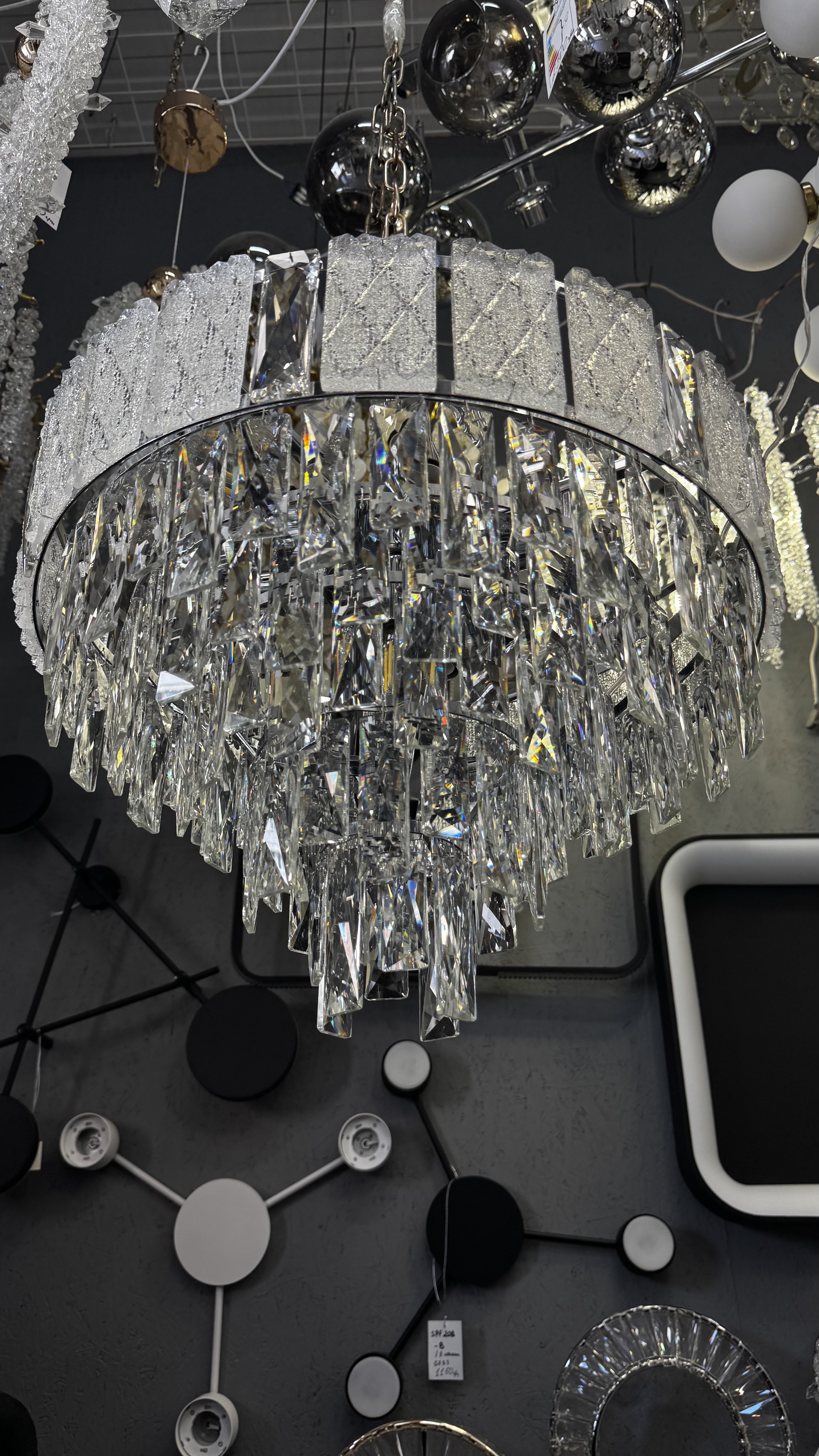 Срібна кришталева люстра підвіс в спальню, 9 ламп - Зображення 11