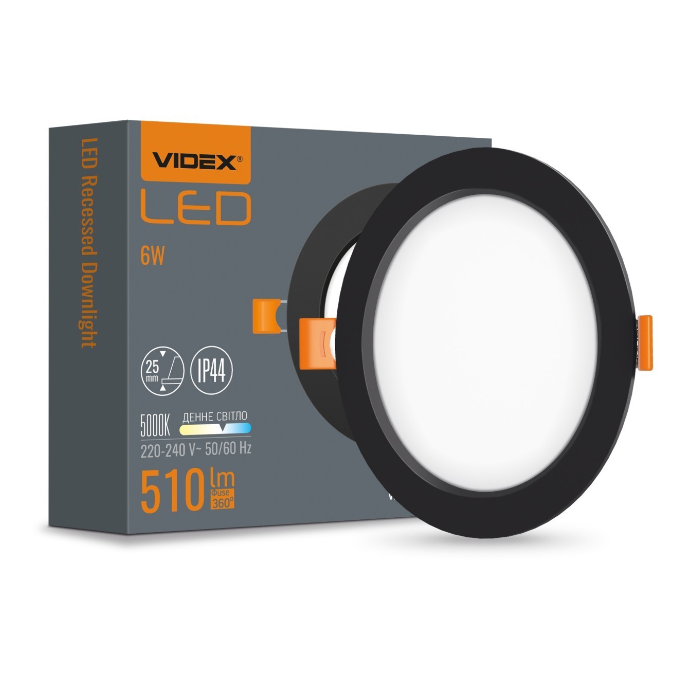VIDEX LED світильник Back вбудований круглий 6W 5000K Black