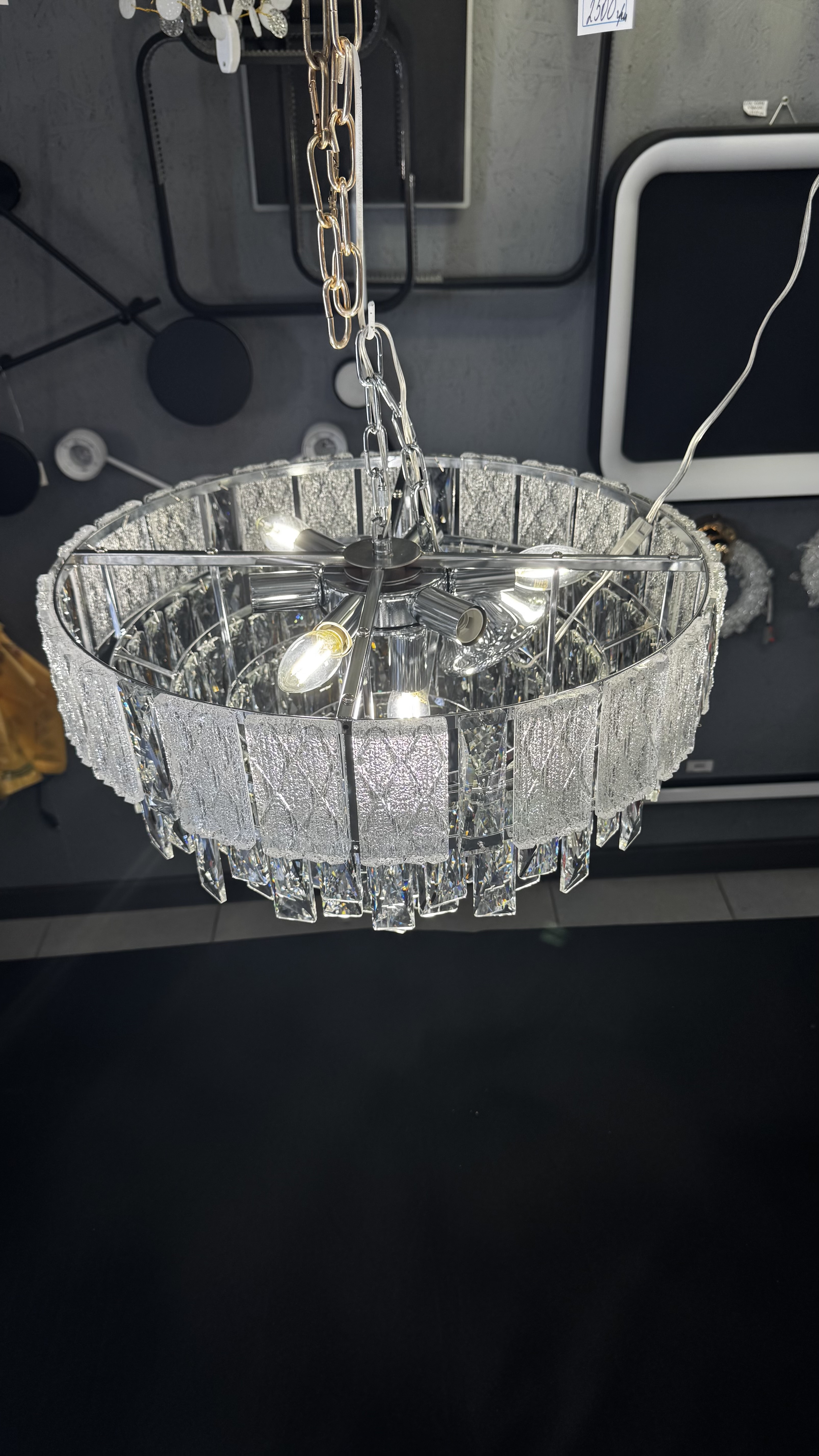 Срібна кришталева люстра підвіс в спальню, 9 ламп - Зображення 6