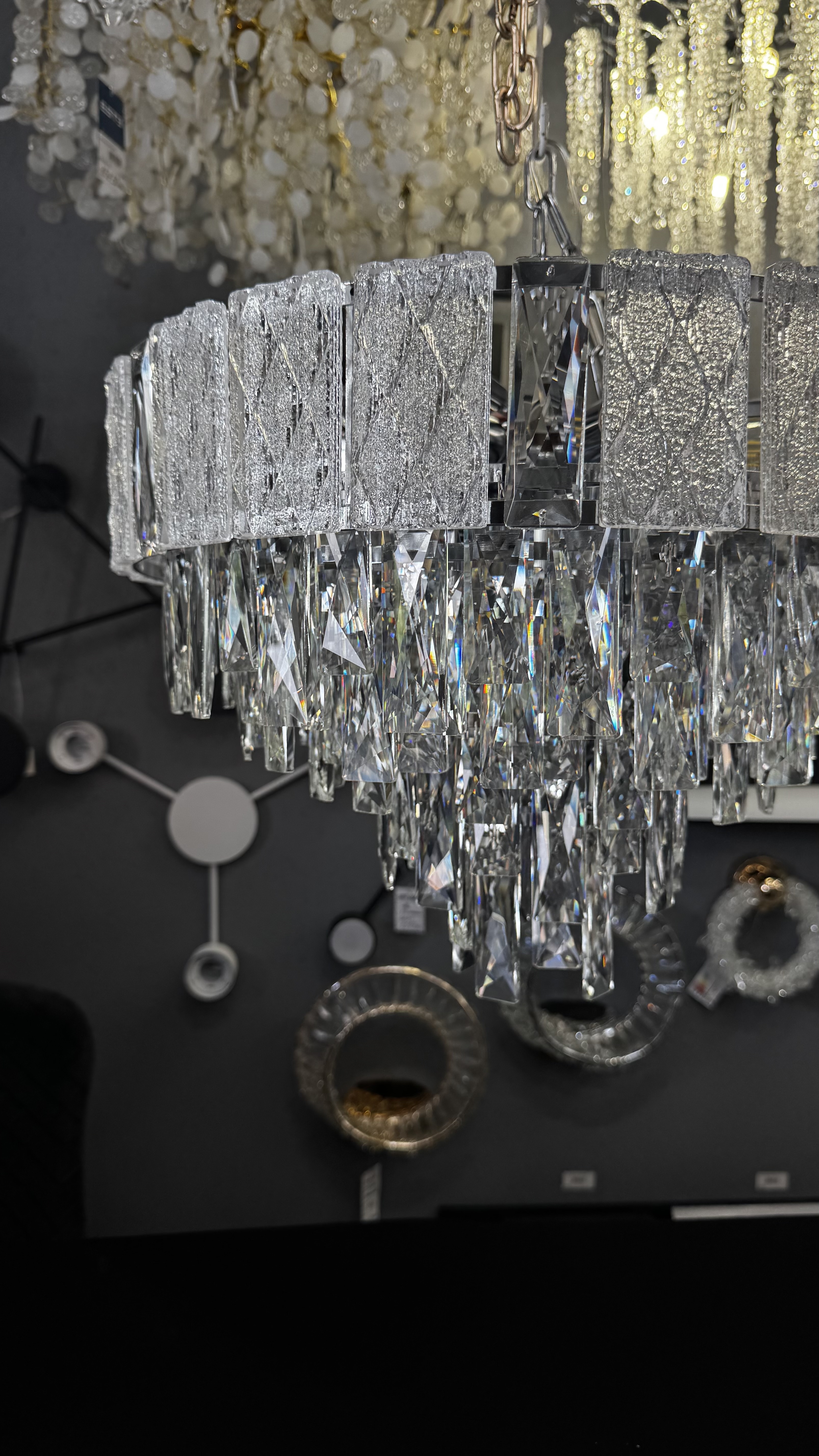 Срібна кришталева люстра підвіс в спальню, 9 ламп - Зображення 8