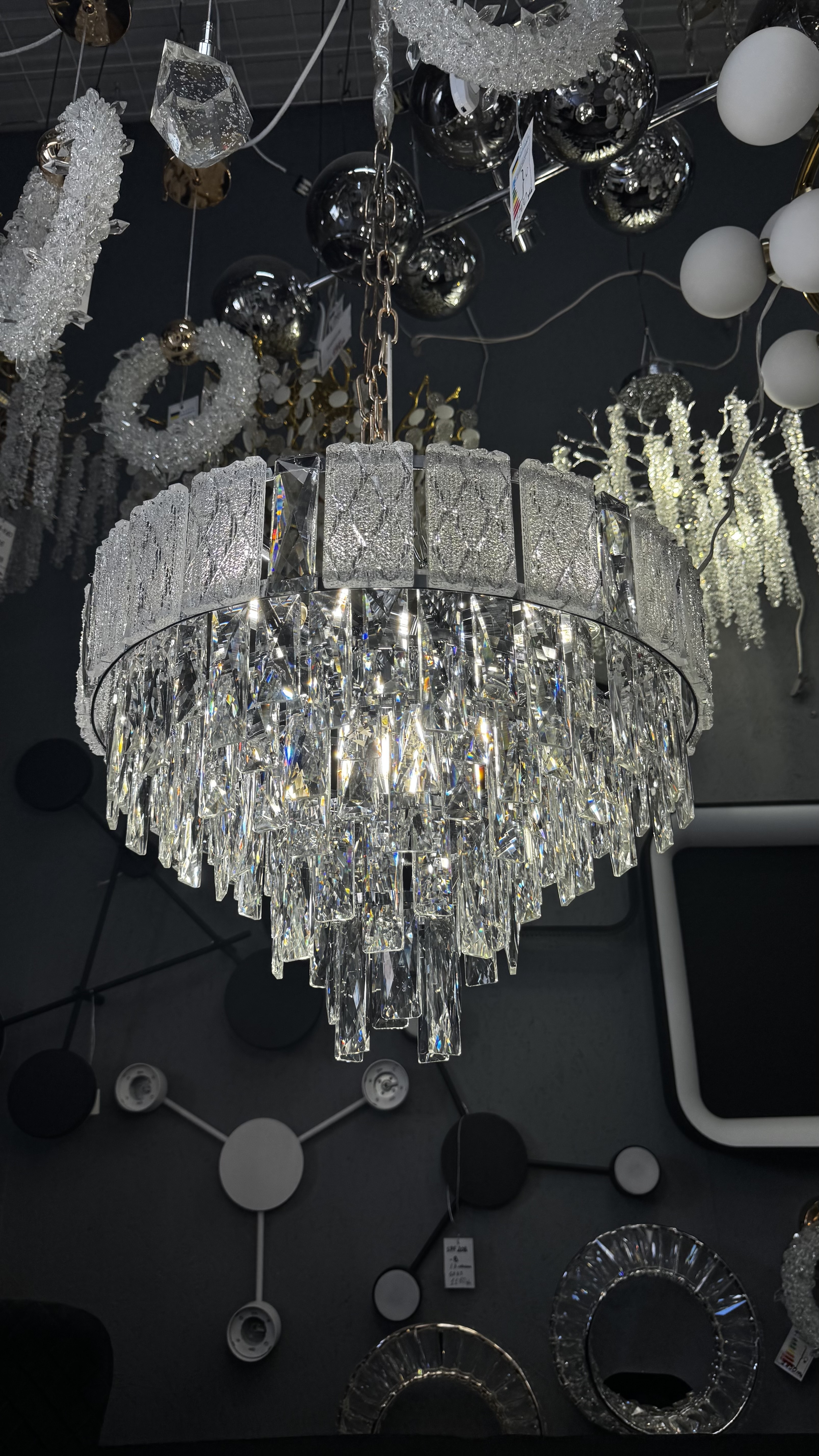 Срібна кришталева люстра підвіс в спальню, 9 ламп - Зображення 12