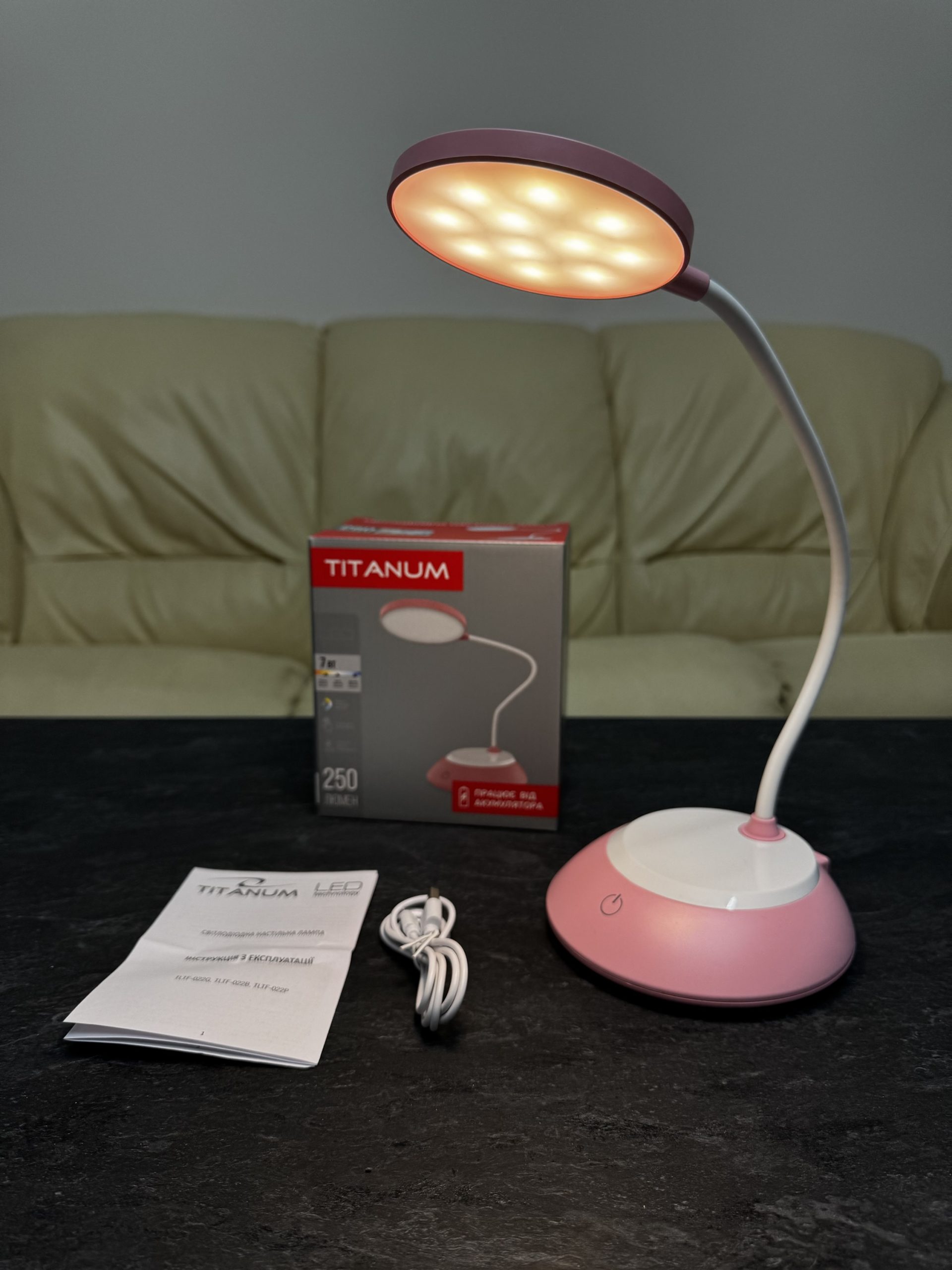 Настільна LED лампа з акумулятором, 7W, рожева - Зображення 7