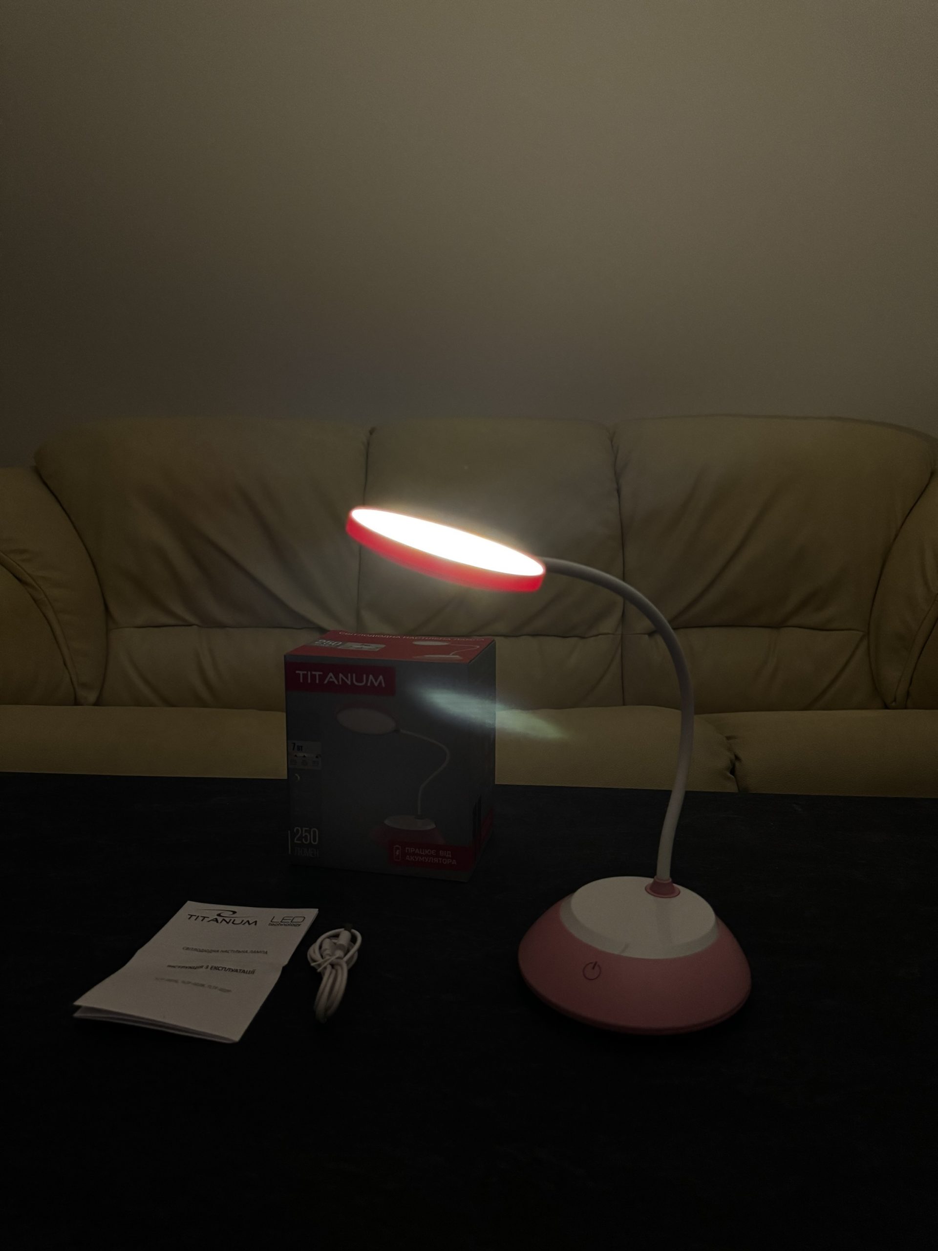 Настільна LED лампа з акумулятором, 7W, рожева - Зображення 5