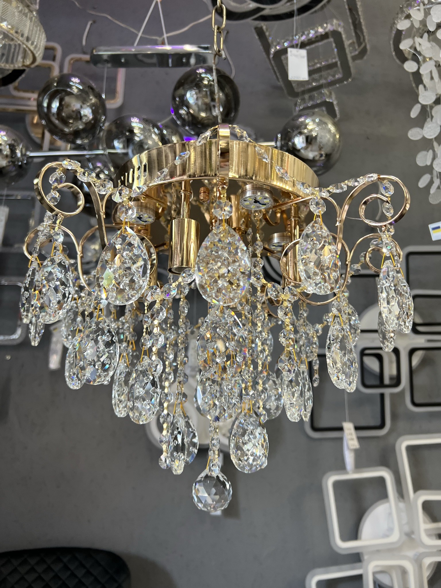 Кришталева потолочна люстра на 4 лампи E14, золото/кришталь - Зображення 7