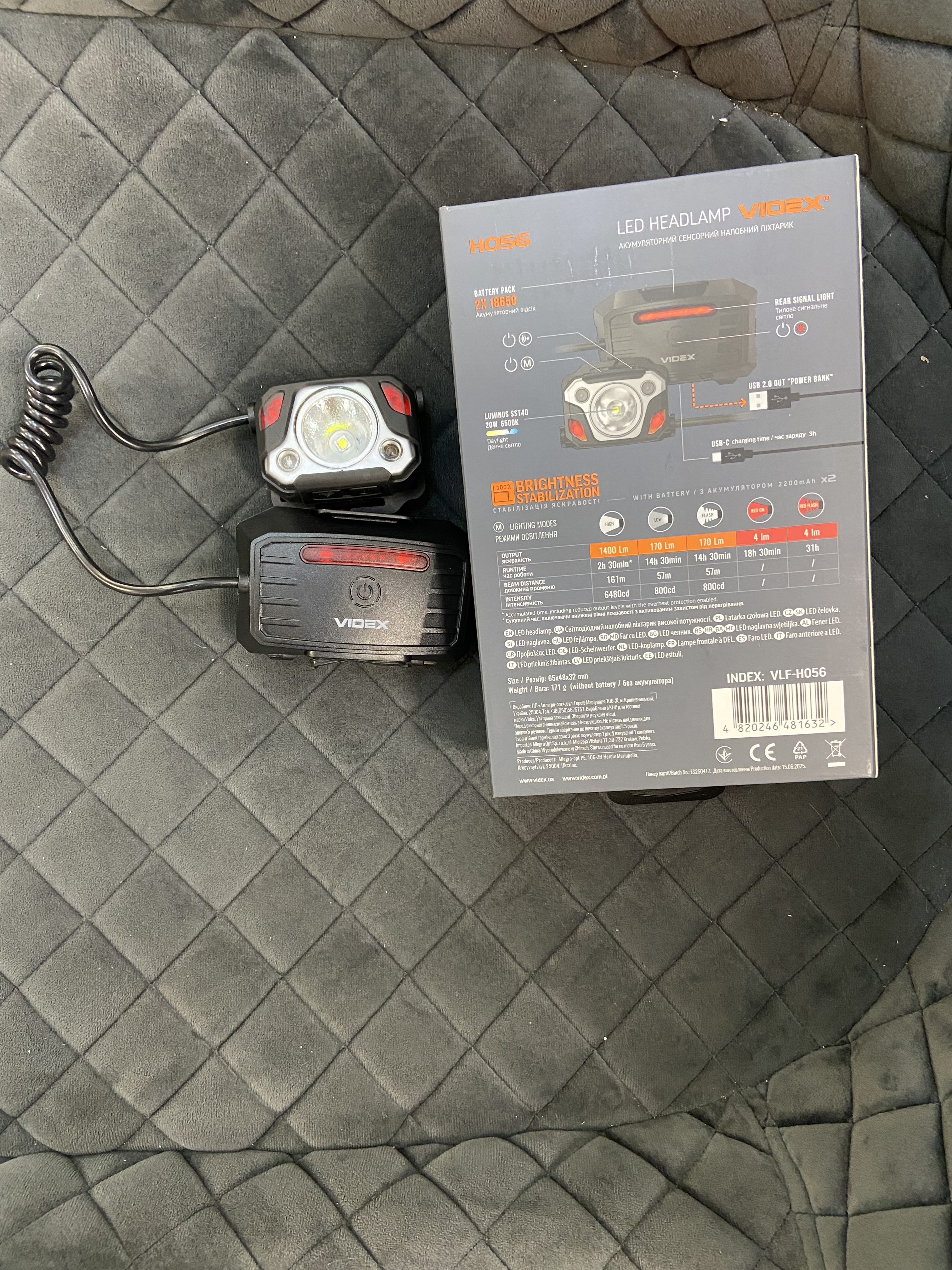 LED налобний ліхтар VIDEX 1400Lm, 6500K, з датчиком руху – для туризму та роботи - Зображення 13