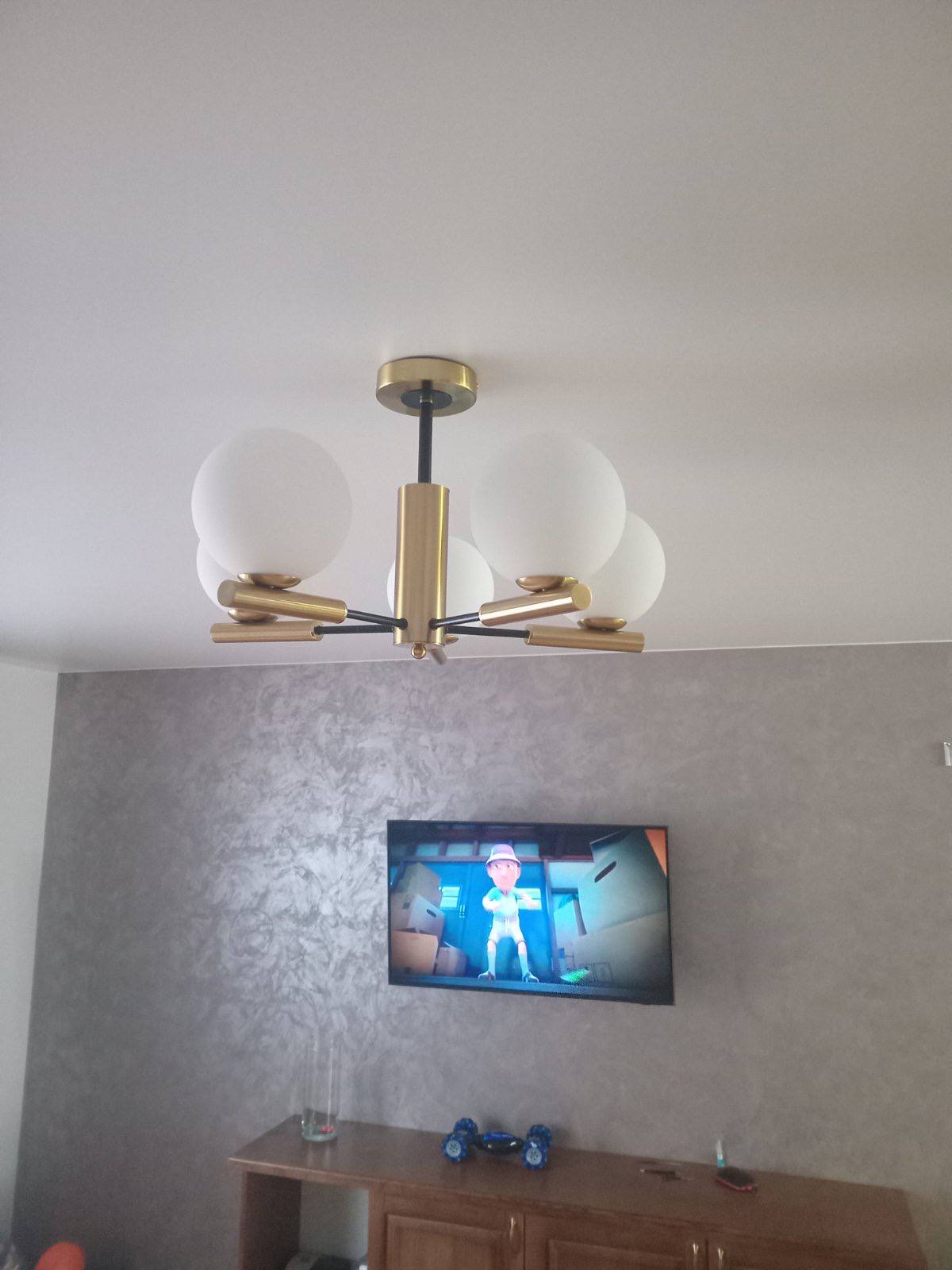 Стельова люстра кульки на 5 лампочок, латунь з чорними вставками